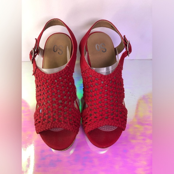 SO Vibrant Red Woven Wedges - Picture 3 of 16